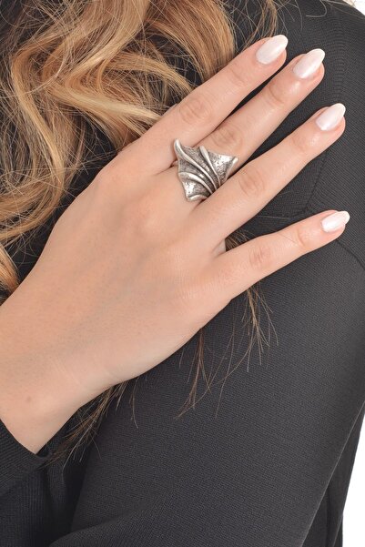 LABALABA Kadın Antik Gümüş Kaplama Yaprak Stılızesi Yüzük