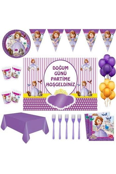 Parti Furyası Princess Sofia Bannered Birthday Party Ornaments for 8 People