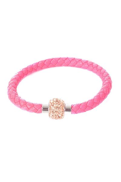 LABALABA Fuchsia Colored Women's Bracelet - Jewelled Steel Closure, Knitted Texture
