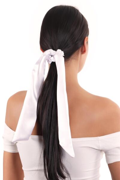 hahai accessories Hahai Women's Long Ribbon Model Satin Scrunchie Buckle
