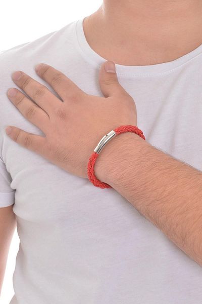 LABALABA MEN'S RED KNITTED LEATHER BRACELET