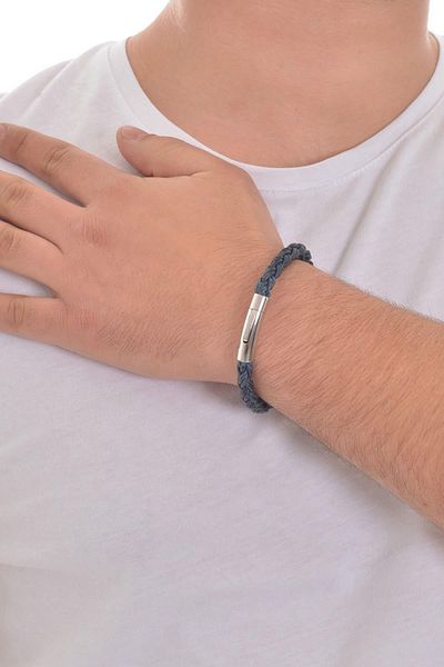 LABALABA MEN'S DARK BLUE KNITTED LEATHER BRACELET