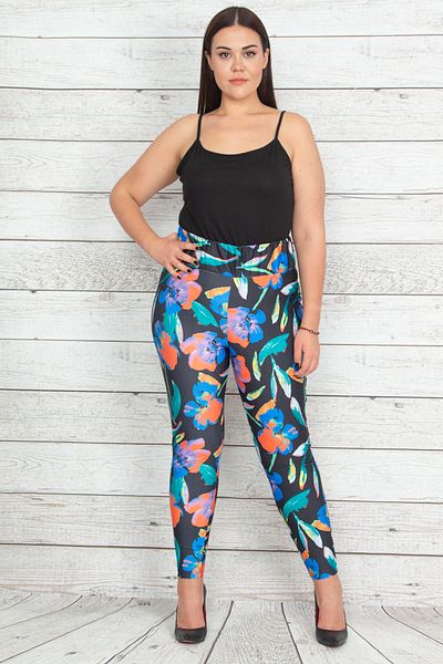 Şans Damen-Leggings, große Größe, bunte elastische Taille, gemustert, Hose 65n20403