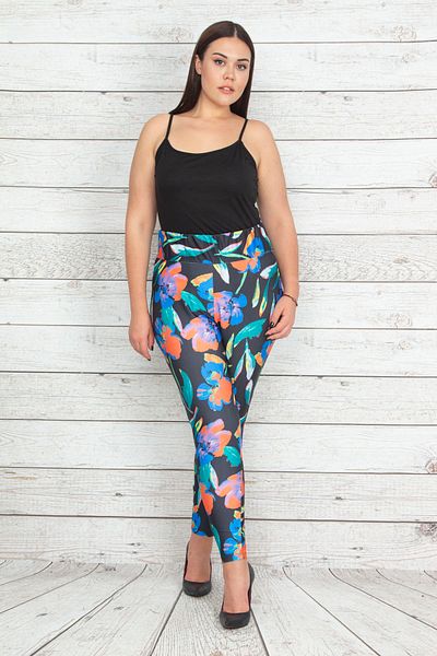 Şans Damen-Leggings, große Größe, bunte elastische Taille, gemustert, Hose 65n20403
