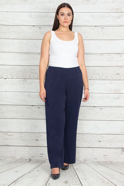 Şans Plus Size Pants - Navy blue - Wide leg