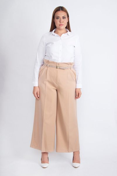 Şans Women's Large Size Stone Wide Waist Belt Tied Loose Gabardine Trousers  65n27012 - Trendyol