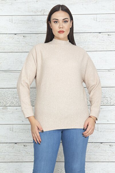 Şans Жіночий светр великого розміру з високим коміром і рукавами-крилами 65n2...