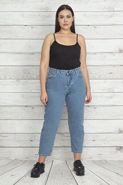 Şans Women's Large Size Blue 5 Pocket Ankle Length Jeans 65n20358
