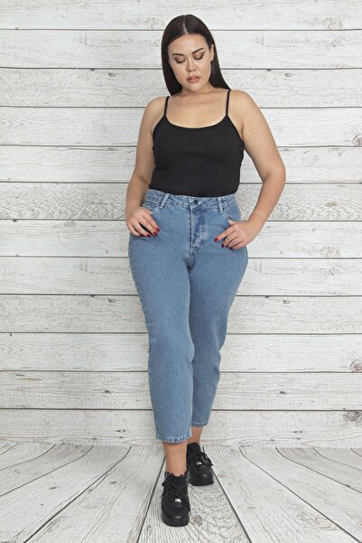 Şans Women's Large Size Blue 5 Pocket Ankle Length Jeans 65n20358