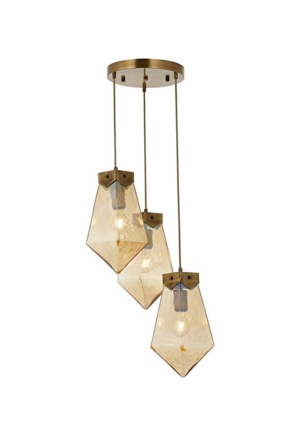 Tavcam Şah 3'lü Bal Renk Cam Eskitme Tepsi Sarkıt Avize