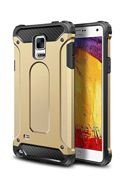 KZY İletişim Samsung Galaxy Note 4 Kapak Çift Katmanlı Zırh Tank Kılıf - Gold
