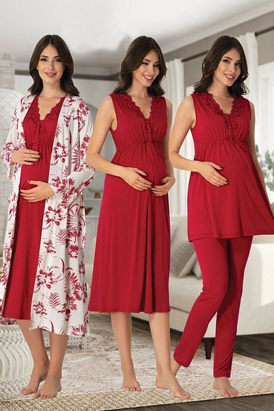 Effort Pijama Women's Cherry 4-Piece Maternity Pregnant Set