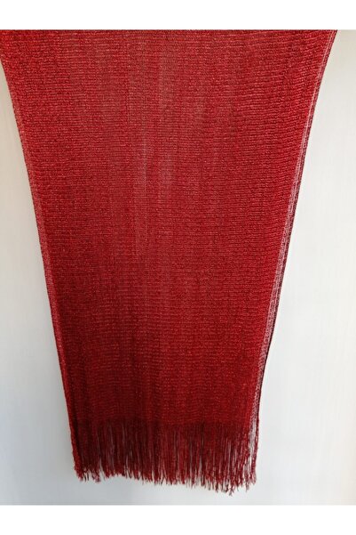 Butik Tülin Kadın Kırmızı Otantik Parlak Simli Lastikli Şal