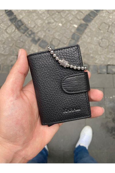 Karalı Deri Karali Deri Mekanizmalı Kartlıklı Kilitli Siyah Hakiki Deri Cüzda...