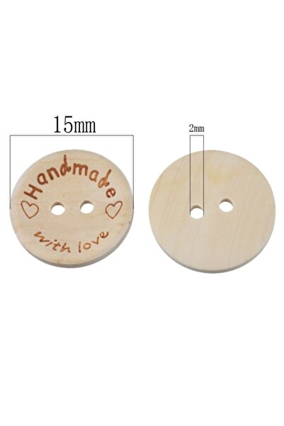 Zedhobi 20 Adet Handmade Yazılı 15mm Yuvarlak Ahşap Düğme,düğmeler