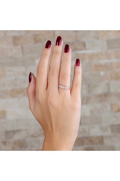 Tesbihane Zirkon Taşlı Kalbimin Kilidi Tasarım Rose Renk 925 Ayar Gümüş Bayan Yüzük