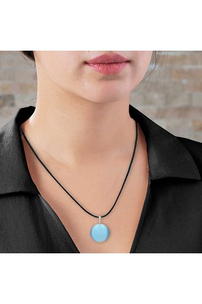 Tesbihane Oval Design Elegant Rope Chain Double Sided Turquoise Cat's Eye Necklace