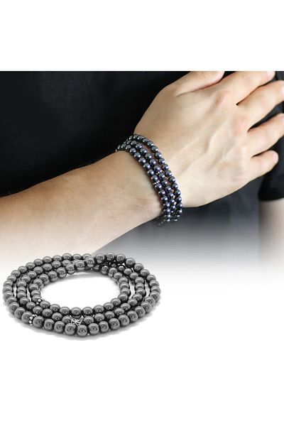 Tesbihane Both Bracelet - Both Necklace - and Rosary 99pcs Hematite Natural Stone Accessory