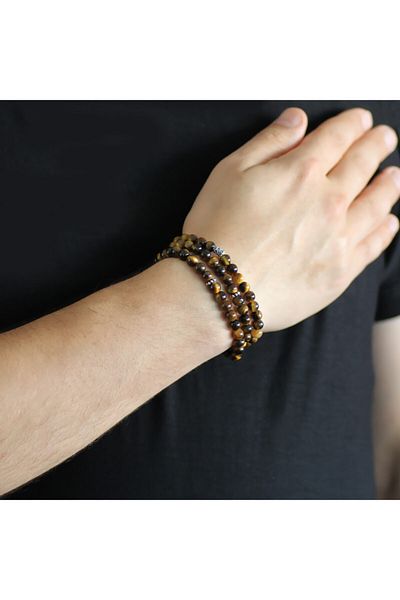 Tesbihane Both Bracelet - Both Necklace - And Rosary 99 Pieces Tiger Eye Natural Stone Accessory