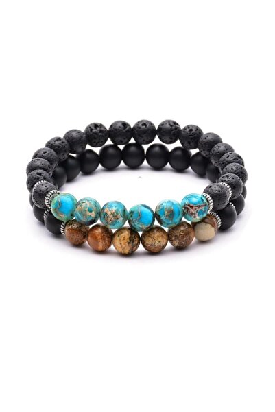 Alnis Atelier Varisit, Jasper, Oniks Ve Lav Taşı Doğal Taş Bileklik 2li Kombin