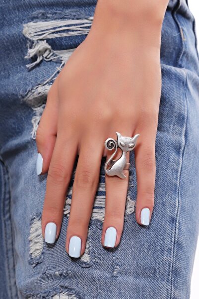 LABALABA Kadın Antik Gümüş Kaplama Ayarlanabilir Kedi Yüzük