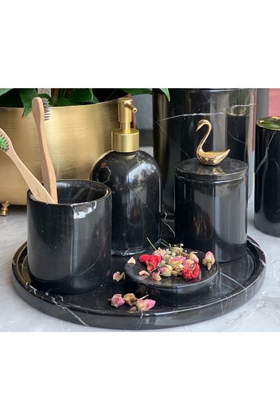 mar&more Black Marble Swan Bathroom Set 5 Pieces