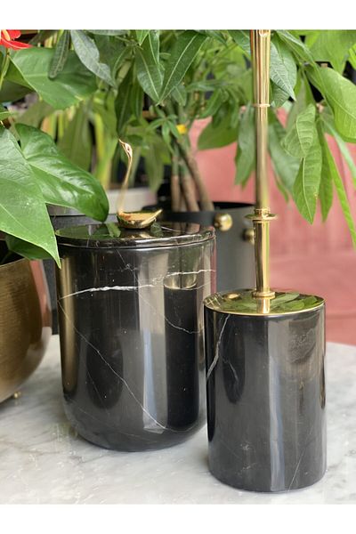 mar&more Black Marble Swan Trash Can and Toilet Brush
