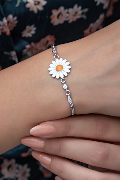 Nereze 925 Ayar Papatya Kadın Gümüş Bileklik