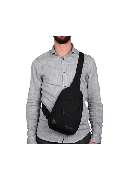 Strong Bag Τσάντα σώματος Unisex Μαύρο ισχυρό καμβά σταυρωτό λουράκι στήθους και σακίδιο πλάτης