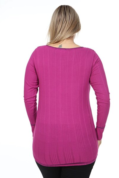 Seamoda Γυναικεία φούξια μπλούζα με αντίθεση με ραφές με λαιμόκοψη V