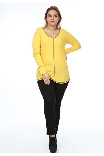 Seamoda Γυναικεία κίτρινη μπλούζα με ραφές με αντίθεση με λαιμόκοψη V