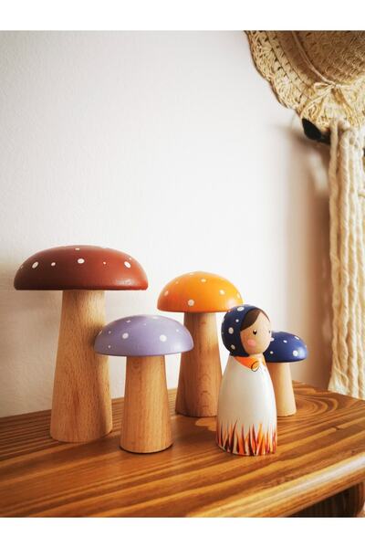 Mesu Ahşap Oyuncaklar Mesu 4-Piece Waldorf Wooden Retro Mushroom and Mushroom Tintika Toy Set