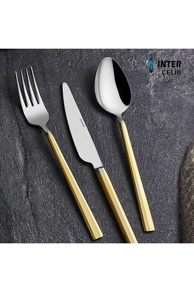 İnter طقم شوكة ملعقة ستيل نيل جولد 60 قطعة