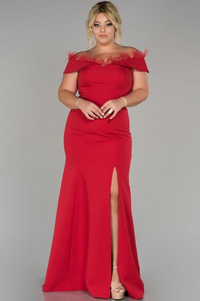 Abiyefon Red Plus Size Low-cut Otriş Evening Dress
