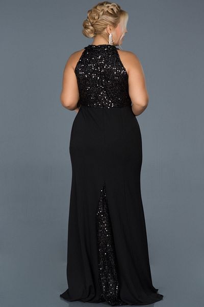 Abiyefon Plus Size Black Sequined Fishtail Evening Dress