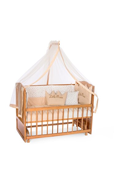 Bamgidoo Ahşap Anne Yanı Beşik Sallanır Beşik Meşe 60x120 + Krem Prens ( Erke...