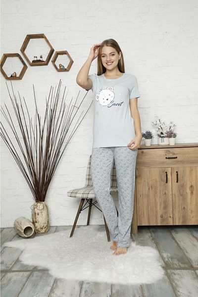 Semm Mix Set de pijamale din bumbac albastru pentru femei