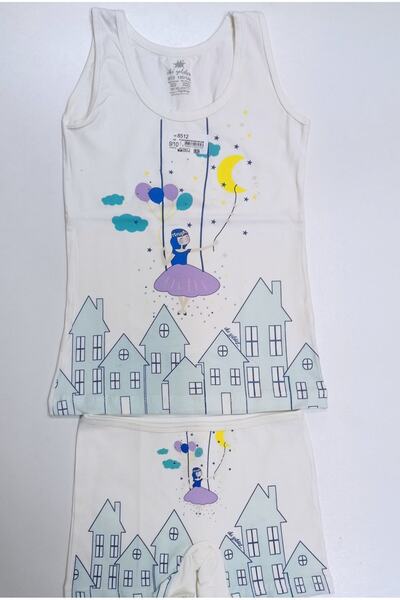 İki Yıldız Devojčica, ecru majica bez rukava, Pamuk komada, bokserice set