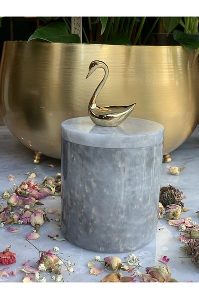 mar&more Swan Figured Gray Marble Box with Lid 9 cm