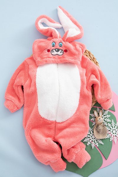 ALYAKİDS Pomegranate Flower Patterned Children's Rabbit Eared Jumpsuit