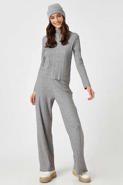 Koton Women's Gray Wide Leg Culotte Trousers 1KAK43430EK