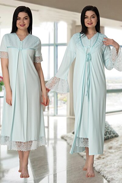lohusahamile Жіночий комплект нічної сорочки з тюлевою накидкою Turkuaz
