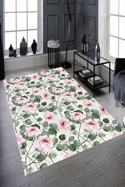 MODANOİVA Pembe Gül Bahçesi Desenli Dijital Baskılı Halı Mrc2383