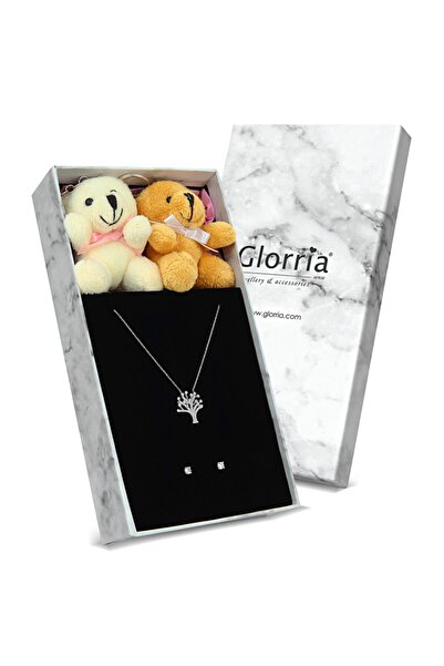 Glorria Kadın Gümüş Hayat Ağacı Kolye Tektaş Küpe Seti - Vk1030-hs