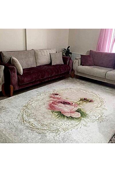 MODANOİVA Çiçek Desenli Dekoratif Dijital Baskılı Halı Mrc259