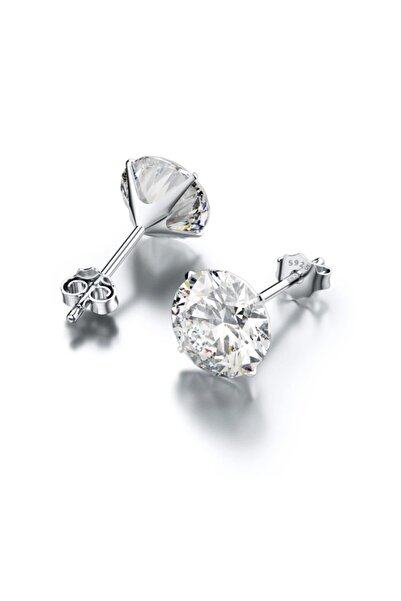 Erer Gümüş Gümüş Pimli Tek Taş Bayan Küpe Lr01f