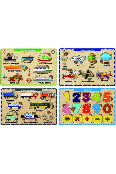 MAKETÇİNİZ 4 Adet Ahşap Bul Tak Eğitici Yapboz Puzzle Seti 7