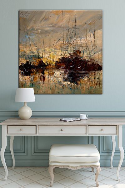Nazenin Design Επιτραπέζιο καμβά με εφέ καλλιτεχνικής ελαιογραφίας ιστιοφόρου