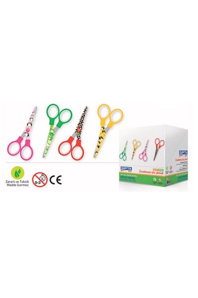 Gıpta Children's Scissors Blunt Tip Plastic Patterned Body 4 Colors (Pack of 24)