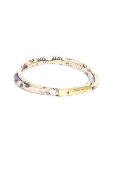 LABALABA WOMEN'S STEEL CLOSE LEOPARD PRINTED WOUND LEATHER BRACELET